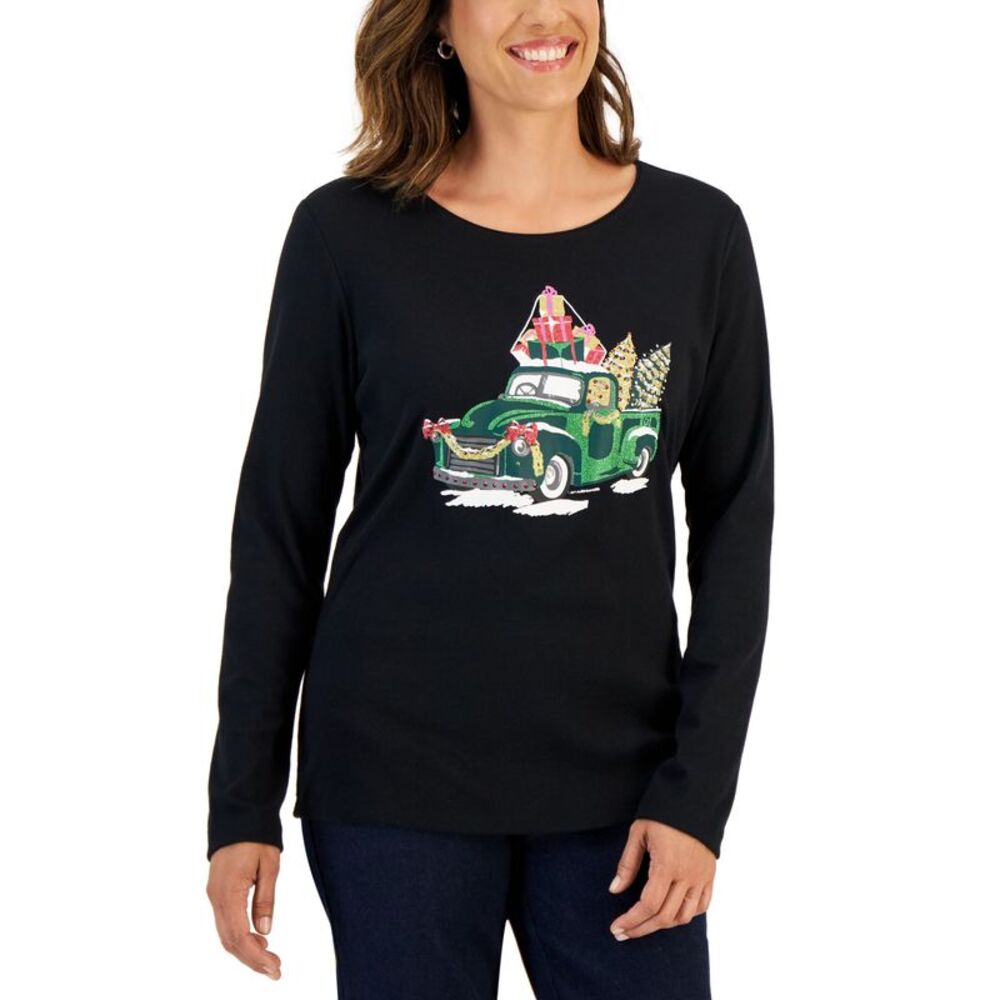 Karen Scott Women's Long-Sleeve Holiday Top